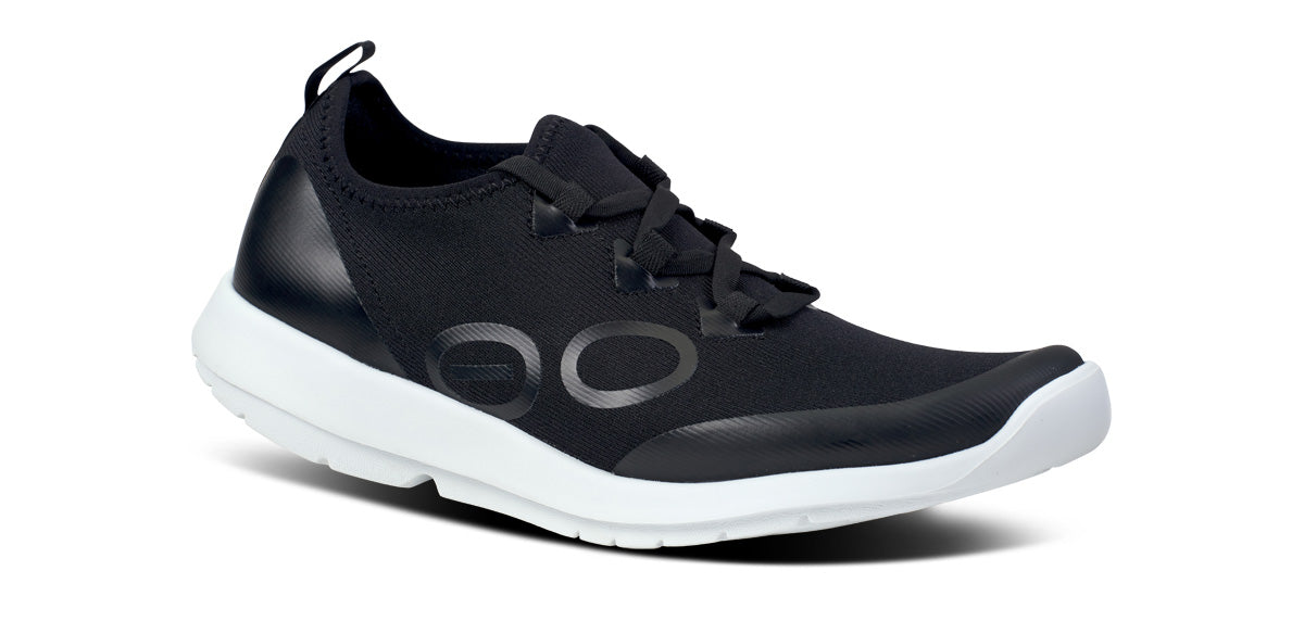 OOFOS Women's OOmg Sport Lace Recovery Shoe White Black oofos.co.uk
